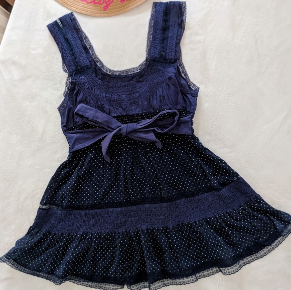 Free People Navy Polka Dot Lace Top Size 6 - Picture 5 of 7